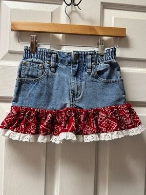 GAP KIDS Denim Skirt with Red Bandana Ruffle and White Eyelet